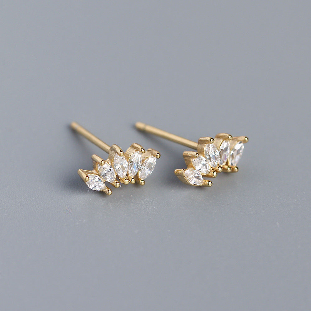 Wholesale S925 Light Luxury Sterling Silver Inlaid Stone Fan-shaped Earrings